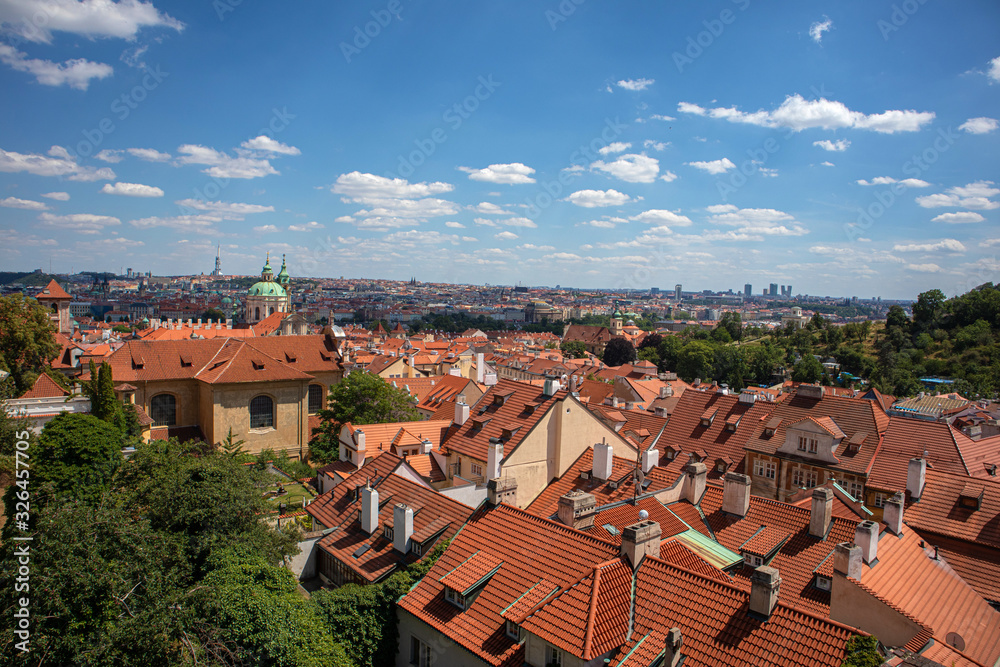 View of Prague old town with red rufs, Prague, Czech Republic.