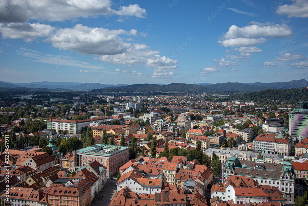 Aerial view of Ljubljana, capital of Slovenia. Eastern Europe