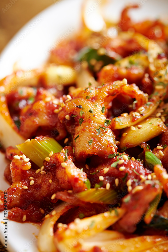 Korean spicy grilled meat and vegetable 