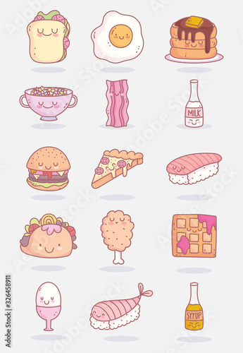 food cute characters menu restaurant icons