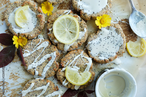 Top view of lemon poppy seed cookies.