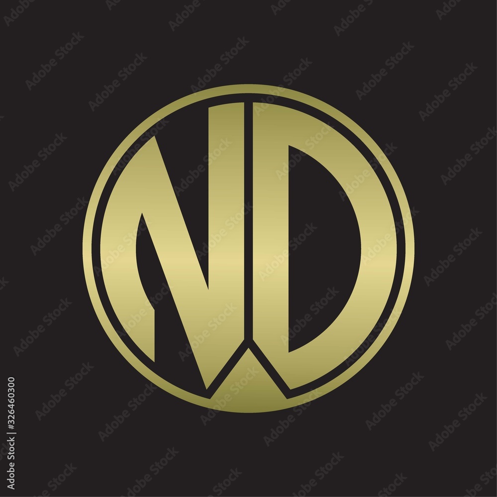 ND Logo monogram circle with piece ribbon style on gold colors ND Logo monogram circle with piece ribbon style on gold colors
