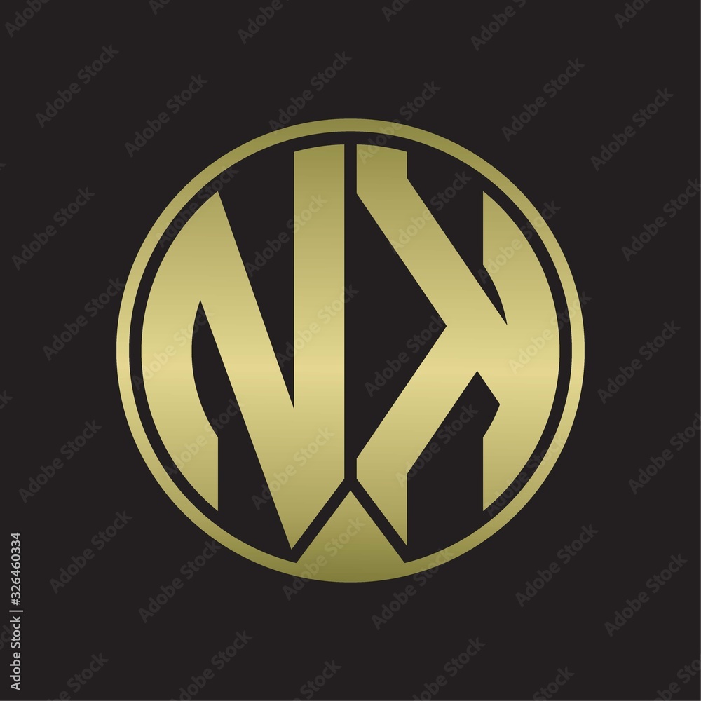 NK Logo monogram circle with piece ribbon style on gold colors NK Logo monogram circle with piece ribbon style on gold colors