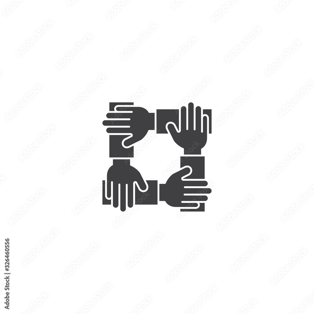 Teamwork four hand, unity business. Vector icon template Teamwork four hand, unity business. Vector icon template