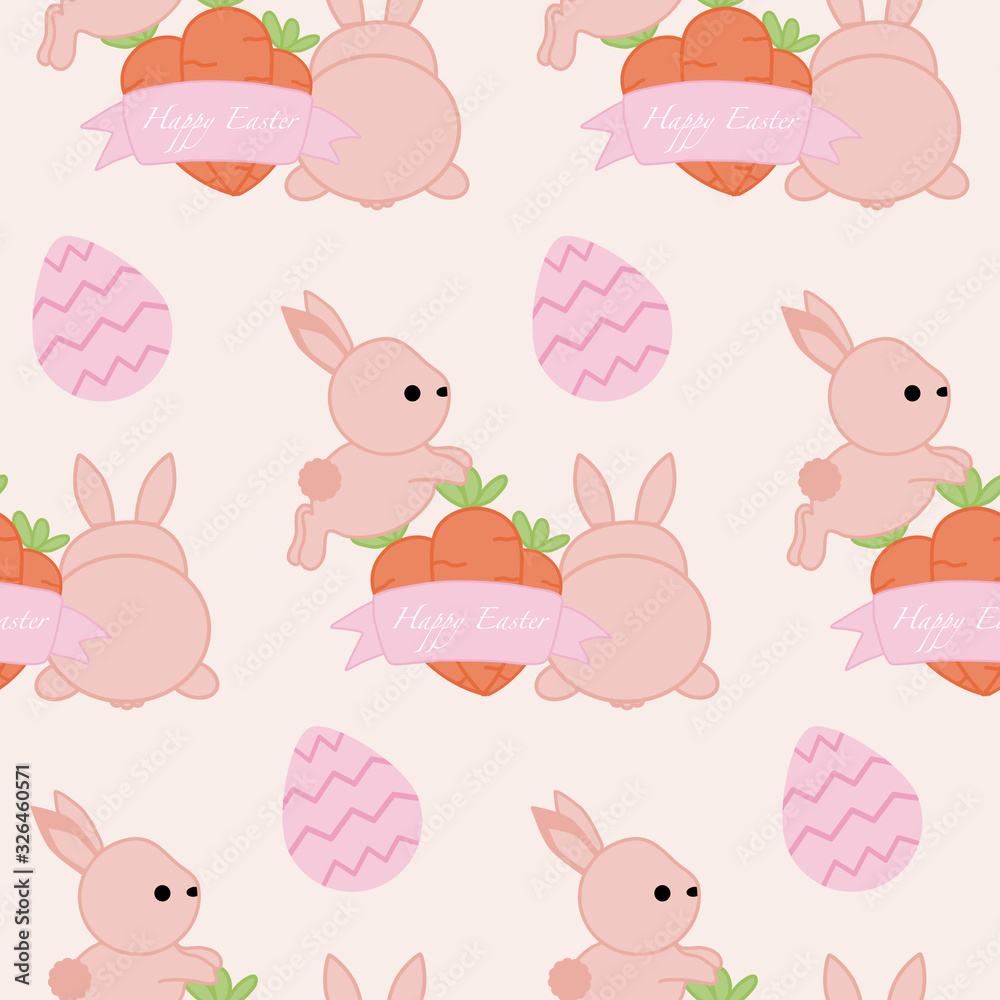bunnies, carrots and easter eggs, seamless pattern