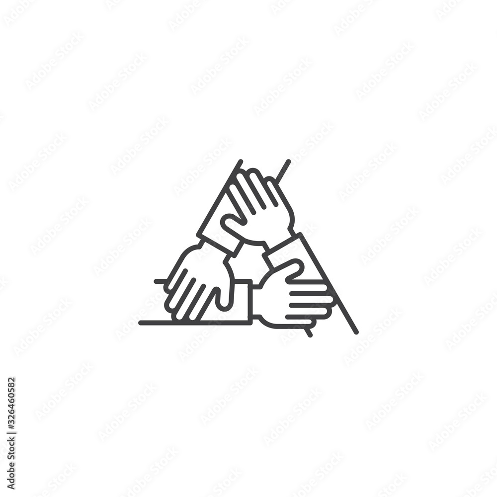 Teamwork three hand, unity business. Vector icon template