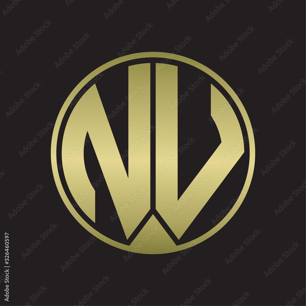NV Logo monogram circle with piece ribbon style on gold colors NV Logo monogram circle with piece ribbon style on gold colors
