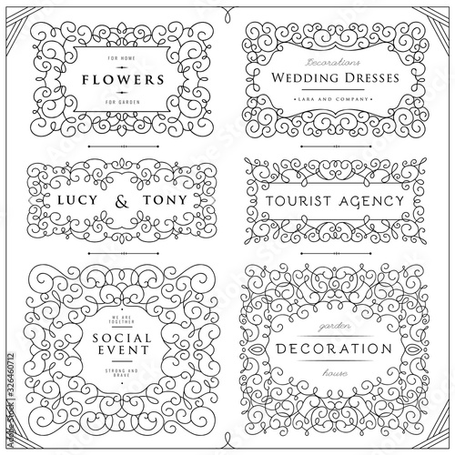 Collection of templates. Flourishes calligraphic ornaments and frames. Good for logos, books, jewelry, badges, postcard, banners, signes Vector illustration