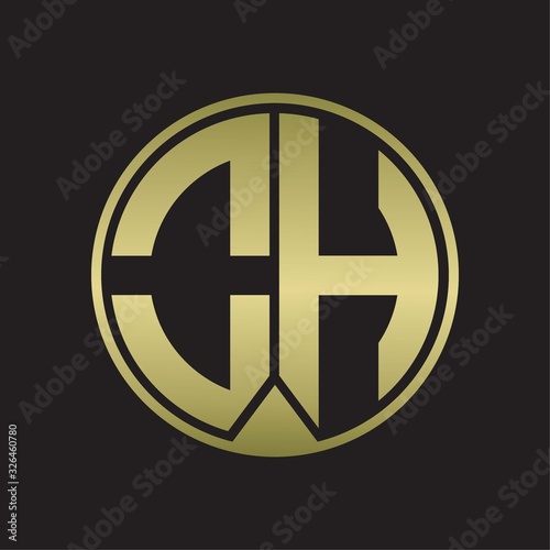OH Logo monogram circle with piece ribbon style on gold colors