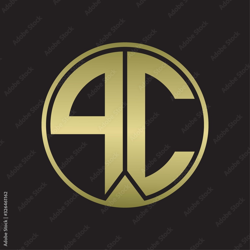 PC Logo monogram circle with piece ribbon style on gold colors PC Logo monogram circle with piece ribbon style on gold colors
