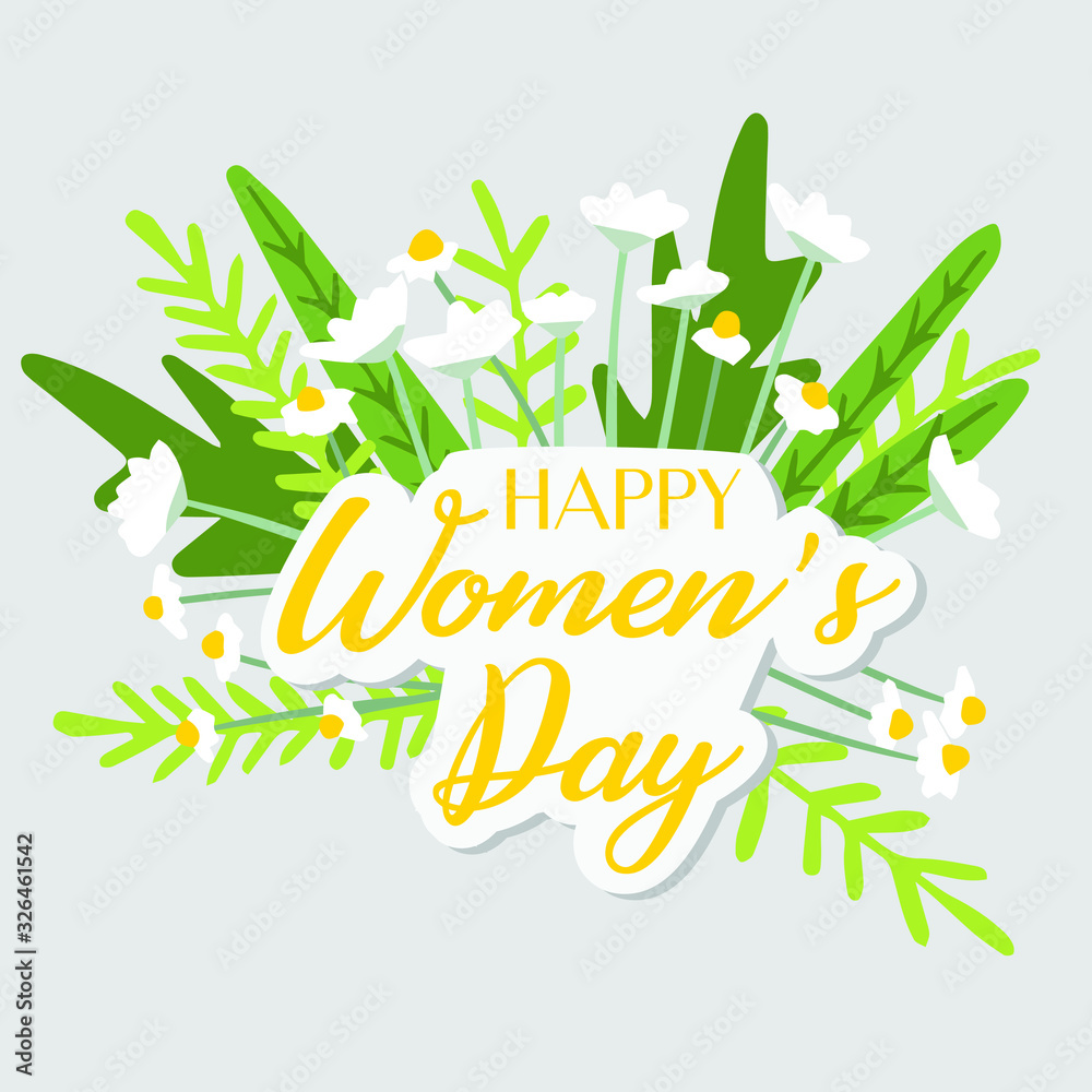 Obraz premium International Women's Day. Floral banner with field flowers. Vector illustration can be used for invitation, greeting card, poster, flyer, etc. 8 March. 