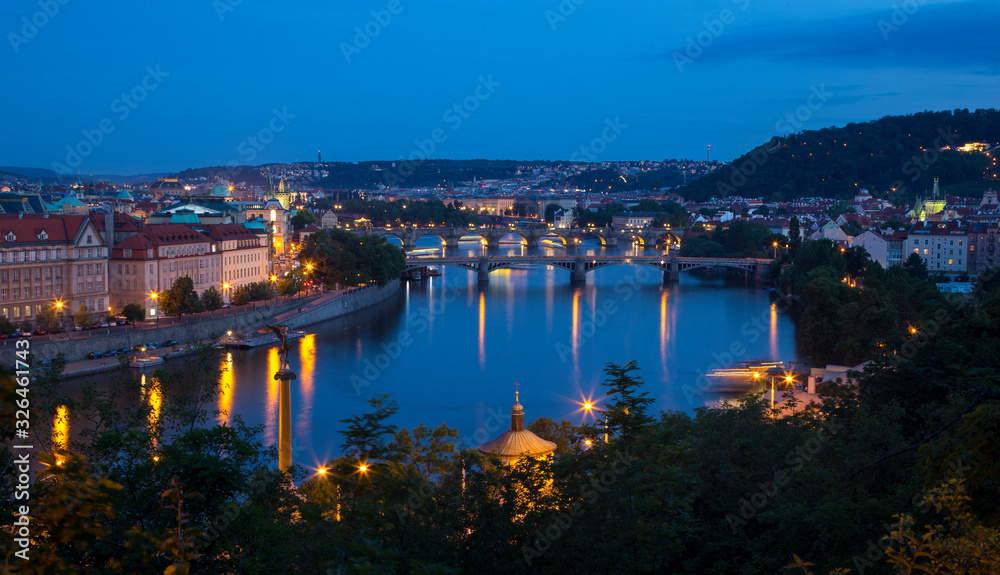 Evening view of the bridge Prague in spring