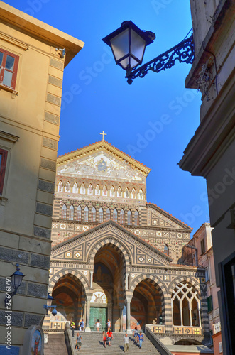 The facade of the cathedral of Saint Andrea in Amalfi in Piazza Duomo, in the city center photo