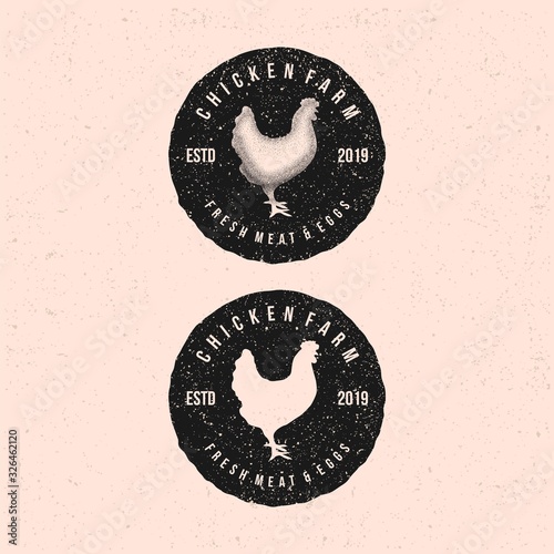 Template chicken logo. Labels, badges and design elements. Rustic and Retro style. Vector Illustration.