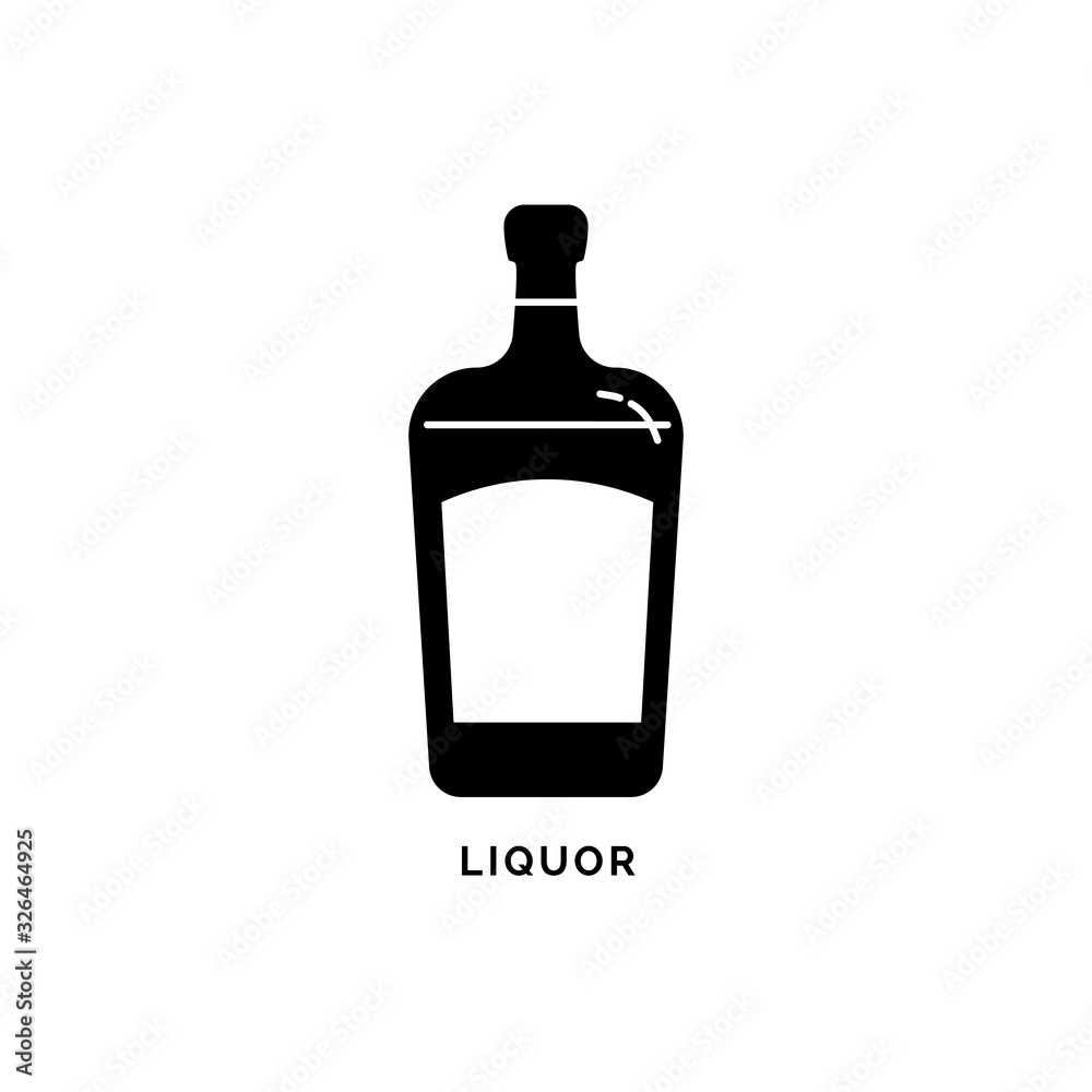 Bottle liquor silhouette. Celebration alcohol drink drawing. Black white. Decoration element. Bar menu design. Symbol, logo. Isolated illustration white background. Drink element Bottle liquor silhouette. Celebration alcohol drink drawing. Black white. Decoration element. Bar menu design. Symbol, logo. Isolated illustration white background. Drink element