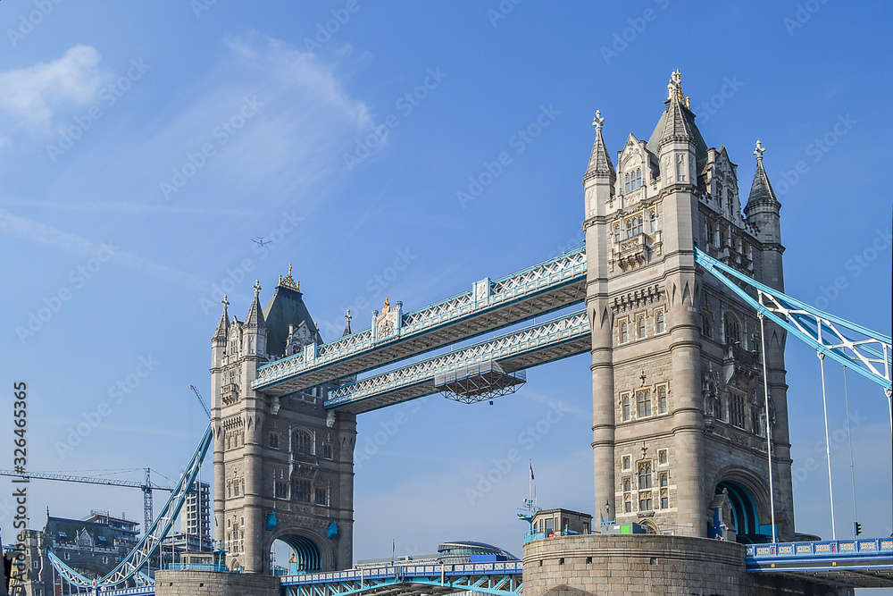 2018-09-23. United Kingdom. London. Side view of the Tower Bridge.