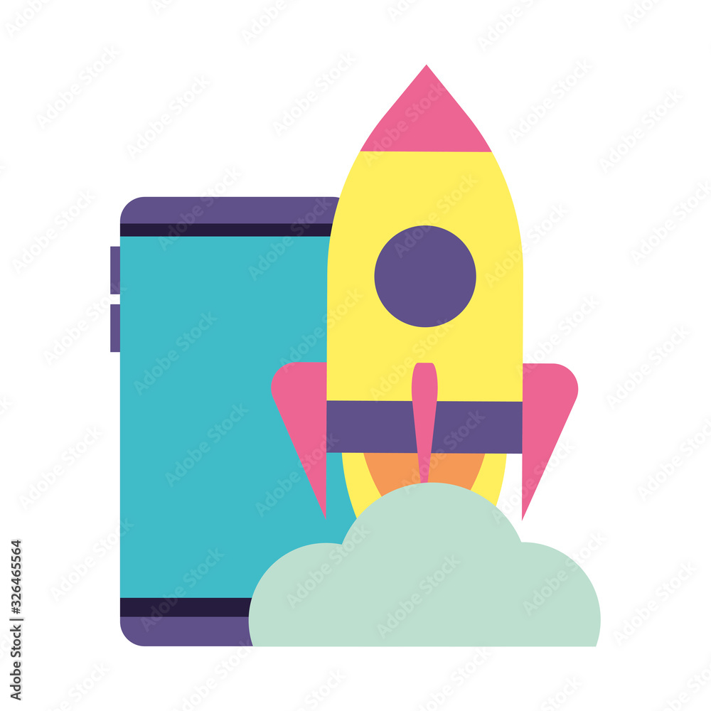 flying rocket with smartphone, business start up flying rocket with smartphone, business start up