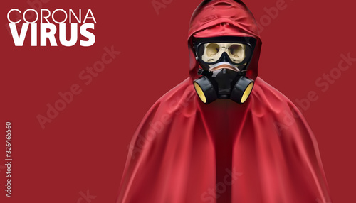 Vector Illustration Of Realistic. skull wearing  gas mask and Hazmat Suit.coronavirus.