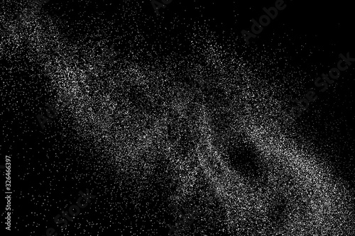 White Grainy Texture Isolated On Black Background. Dust Overlay. Light Coloured Noise Granules. Snow Vector Elements. Digitally Generated Image. Illustration, Eps 10.