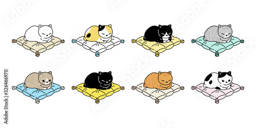 cat vector kitten calico icon logo sleeping pillow symbol character cartoon doodle illustration design