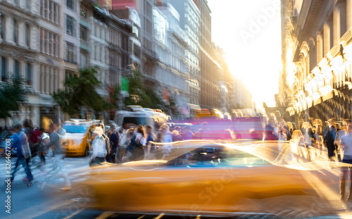 Photography New York City blurred abstract street scene with people and taxis in Midtown Man