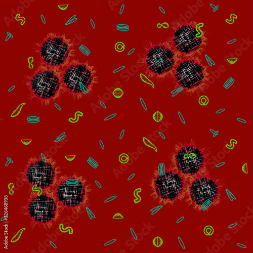 2019-nCov is the new coronavirus from China. Attention! for the entire population quarantine. Vector illustration for poster design. Seamless background, blood, lung, infected tissue.