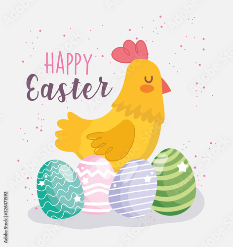 happy easter cute hen and eggs decoration celebration