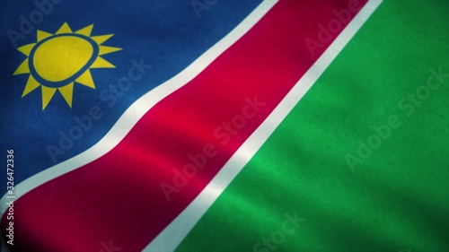 Namibia flag waving in the wind. National flag of Namibia. Sign of Namibia. 3d illustration