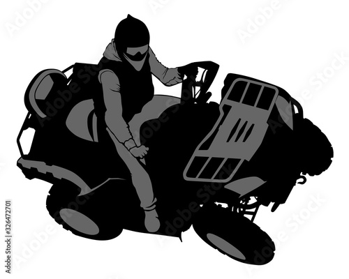 Man in protective clothing rides a sports bike. Isolated silhouette on a white background