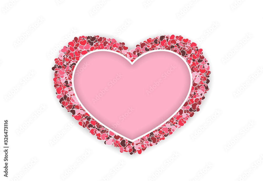 A large red heart consisting of many small hearts, particles. Indented, space for text. Vector illustration isolated background. A large red heart consisting of many small hearts, particles. Indented, space for text. Vector illustration isolated background.