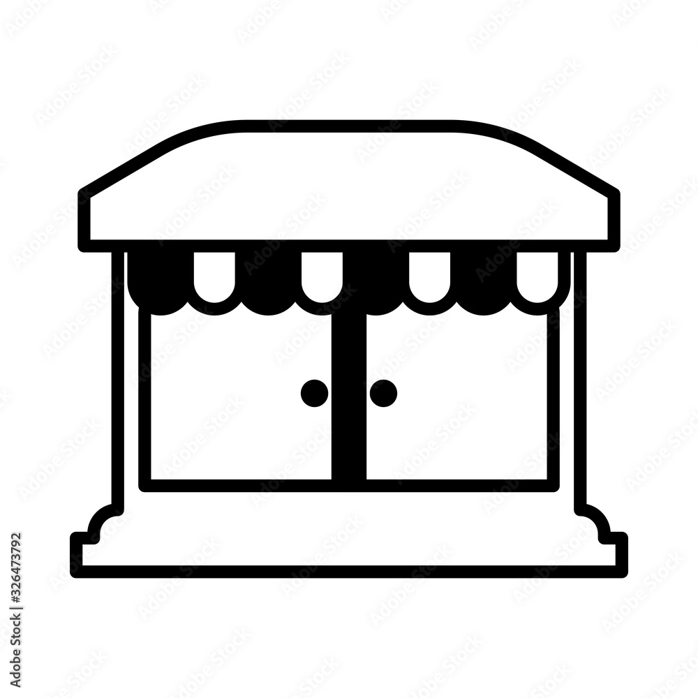 shop front with striped tent on white background shop front with striped tent on white background