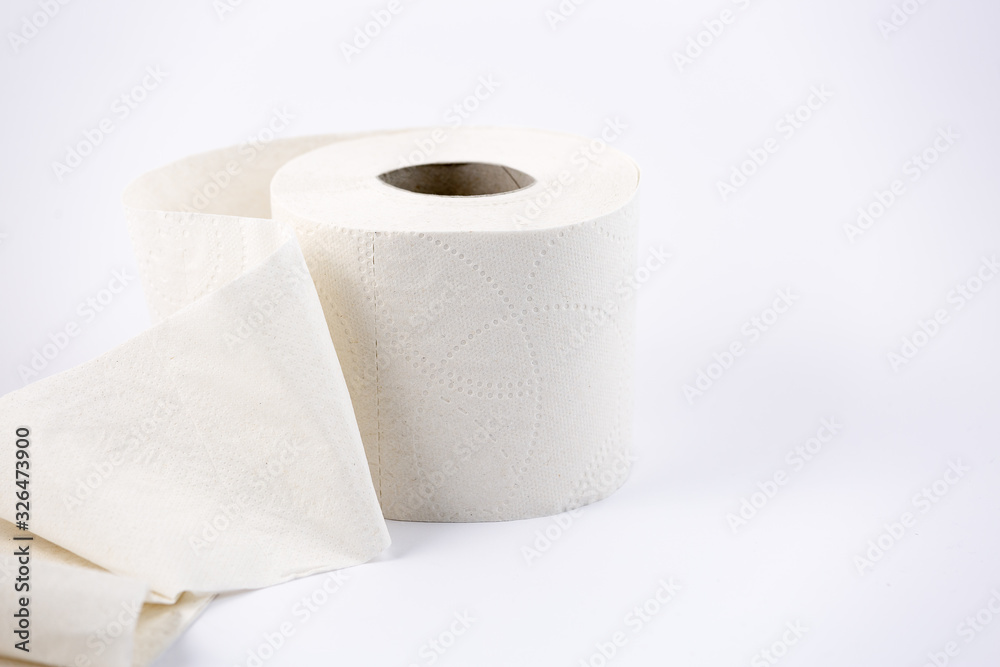 A large white toilet paper roll for use in bathrooms or kitchens, used for cleaning dirt in the bathroom on white background A large white toilet paper roll for use in bathrooms or kitchens, used for cleaning dirt in the bathroom on white background