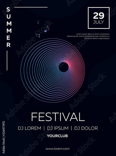 Vector illustration with dynamic lines, abstraction, poster, banner, flyer, inspired by the disco music of the 80s, 3d background, neon, summer party at sunset. Night club, beach, music.EPS10