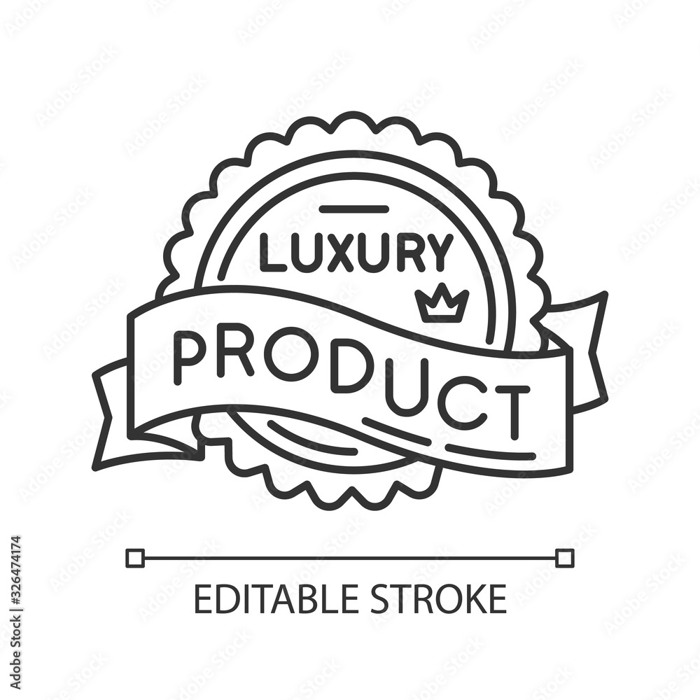 Luxury product pixel perfect linear icon. Thin line customizable illustration. Brand superior status contour symbol. Premium quality goods badge vector isolated outline drawing. Editable stroke