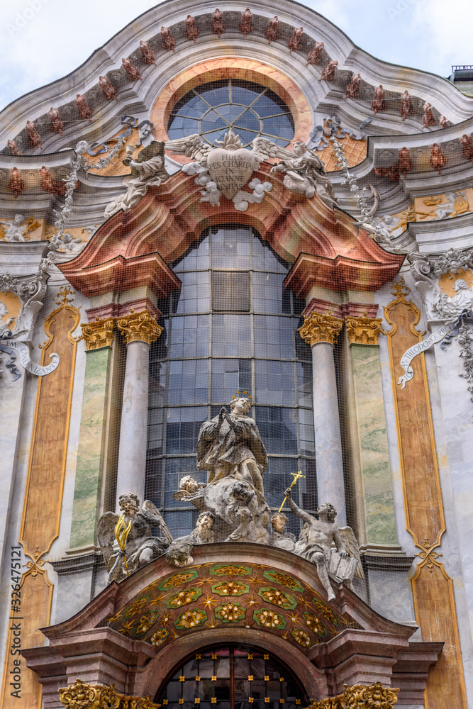 Architectural Elements of Historical buildings in the center of Munich, Germany.