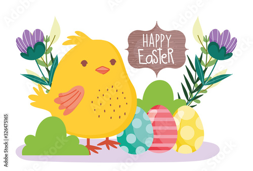 happy easter cute chicken decorative eggs flowers banner