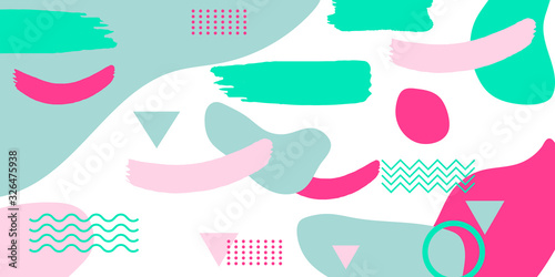 Brush stroke memphis pattern background with tosca pink brown color