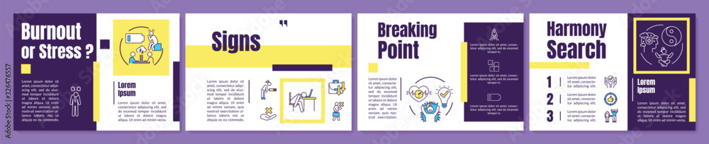 Burnout brochure template. Reasons. Tipping point. Life balance. Flyer, booklet, leaflet print, cover design with linear icon. Vector layout for magazines, annual reports, advertising posters