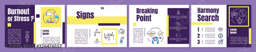 Burnout brochure template. Reasons. Tipping point. Life balance. Flyer, booklet, leaflet print, cover design with linear icon. Vector layout for magazines, annual reports, advertising posters