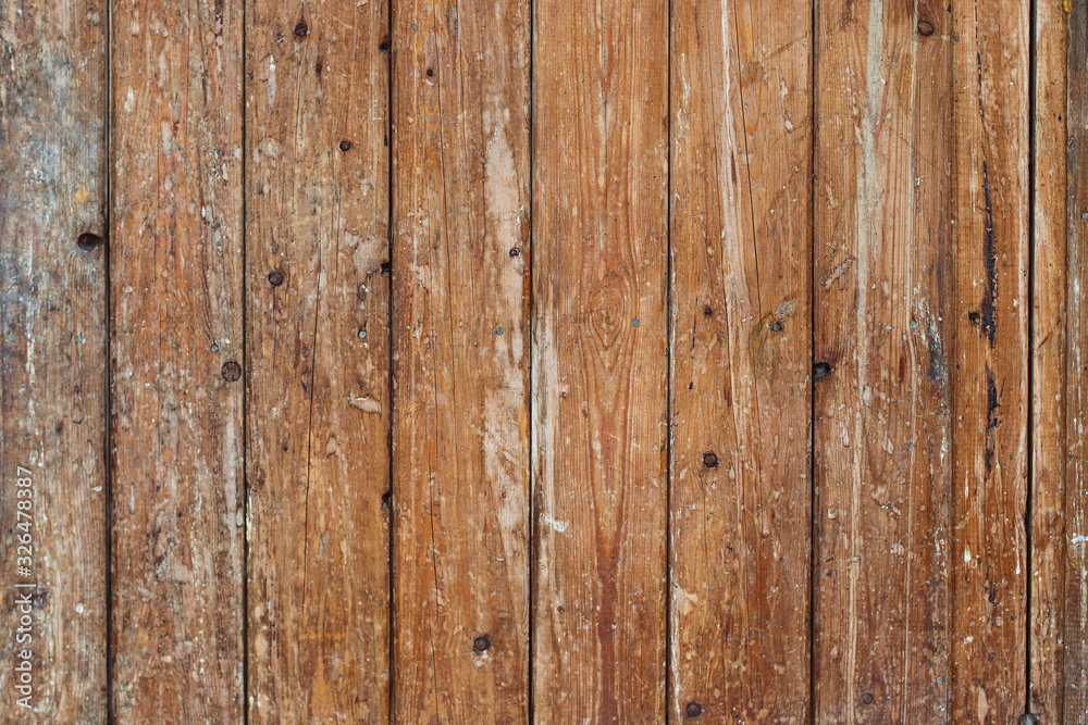 Old wood plank texture background. Vertical brown boards. Old wooden wall.