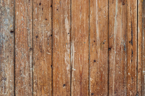 Old wood plank texture background. Vertical brown boards. Old wooden wall.