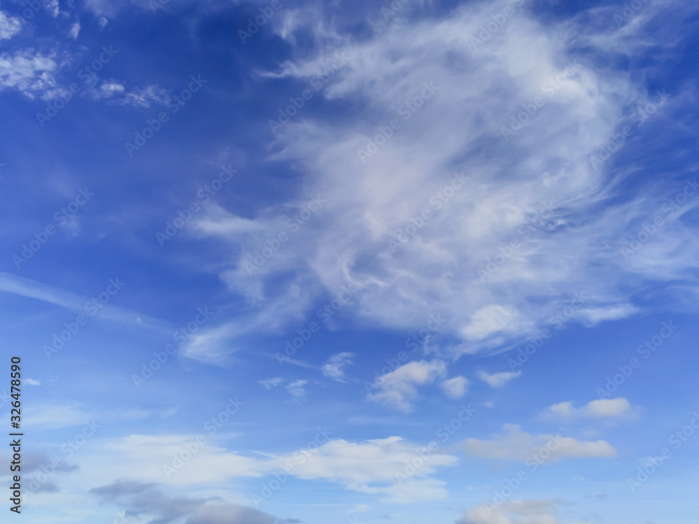 Simple blue cloudy sky, Abstract nature background. Dragon shape.