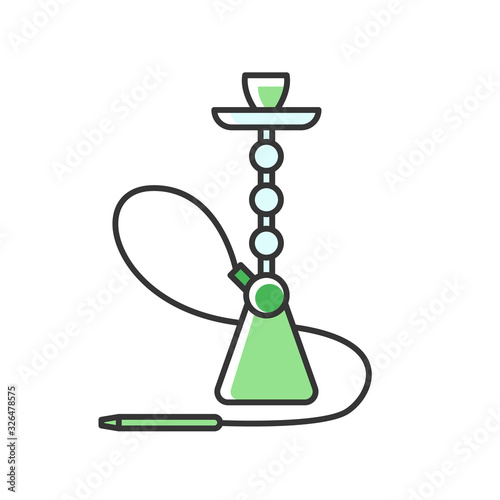 Hookah RGB green color icon. Sheesha house. Party object. Nargile lounge. Odor from pipe. Scent of vaporizing. Smoking area. Accessories for shisha. Oriental hooka. Isolated vector illustration