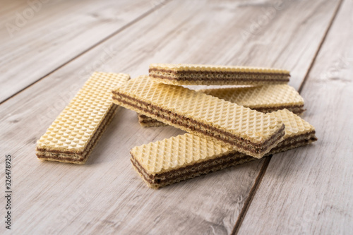 Wafer Biscuits on wooden table. Stock Image