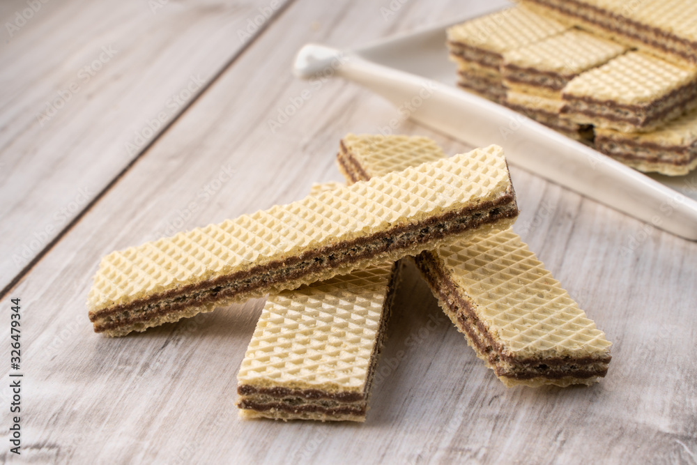 Wafer Biscuits on wooden table. Stock Image Wafer Biscuits on wooden table. Stock Image