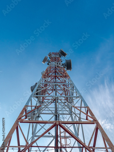 big antenna signal radio view from below