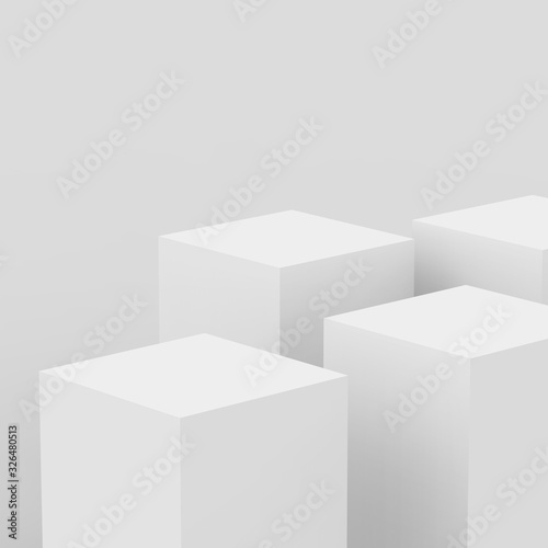 3d gray white cube and box podium .. minimal scene studio background. Abstract 3d geometric shape object illustration render. Display for online business product.