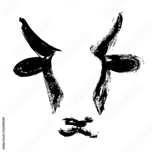 Ox, bull, cow on white background. Lunar horoscope sign ox, bull, cow. Chinese Happy new year 2021. Year of the ox. Lunar new year. Drawing ox, bull, cow ink photo