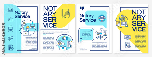 Notary service brochure template. Legal documents validation. Flyer, booklet, leaflet print, cover design with linear icons. Vector layouts for magazines, annual reports, advertising posters