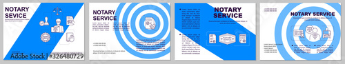Notary service brochure template. Notarial support. Authentification. Flyer, booklet, leaflet print, cover design with linear icons. Vector layouts for magazines, annual reports, advertising posters